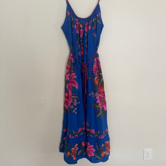 Farm Rio Blue Summer Fruit Scarf Lenzing Ecovero Euroflax Maxi Dress - Picture 2 of 9